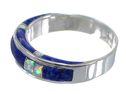 Lapis And Opal Inlay Sterling Silver Southwest Ring Size 5-1/2 AX87133